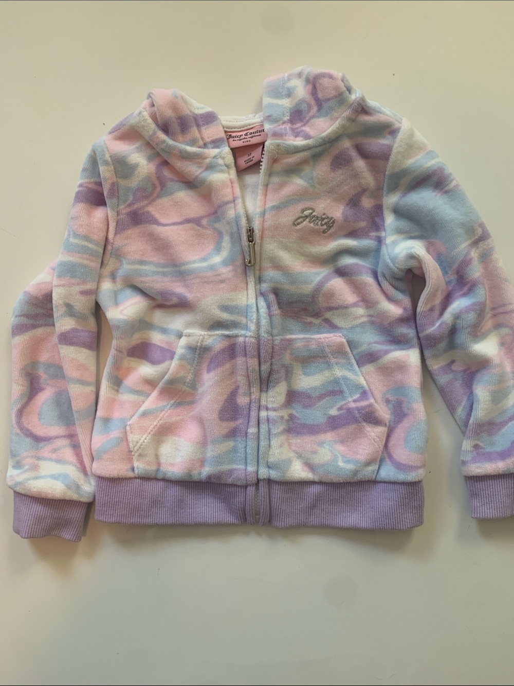 Juicy Couture Girls' Pastel Marble Zip Hoodie - Pink, Purple, Blue  Size 3T